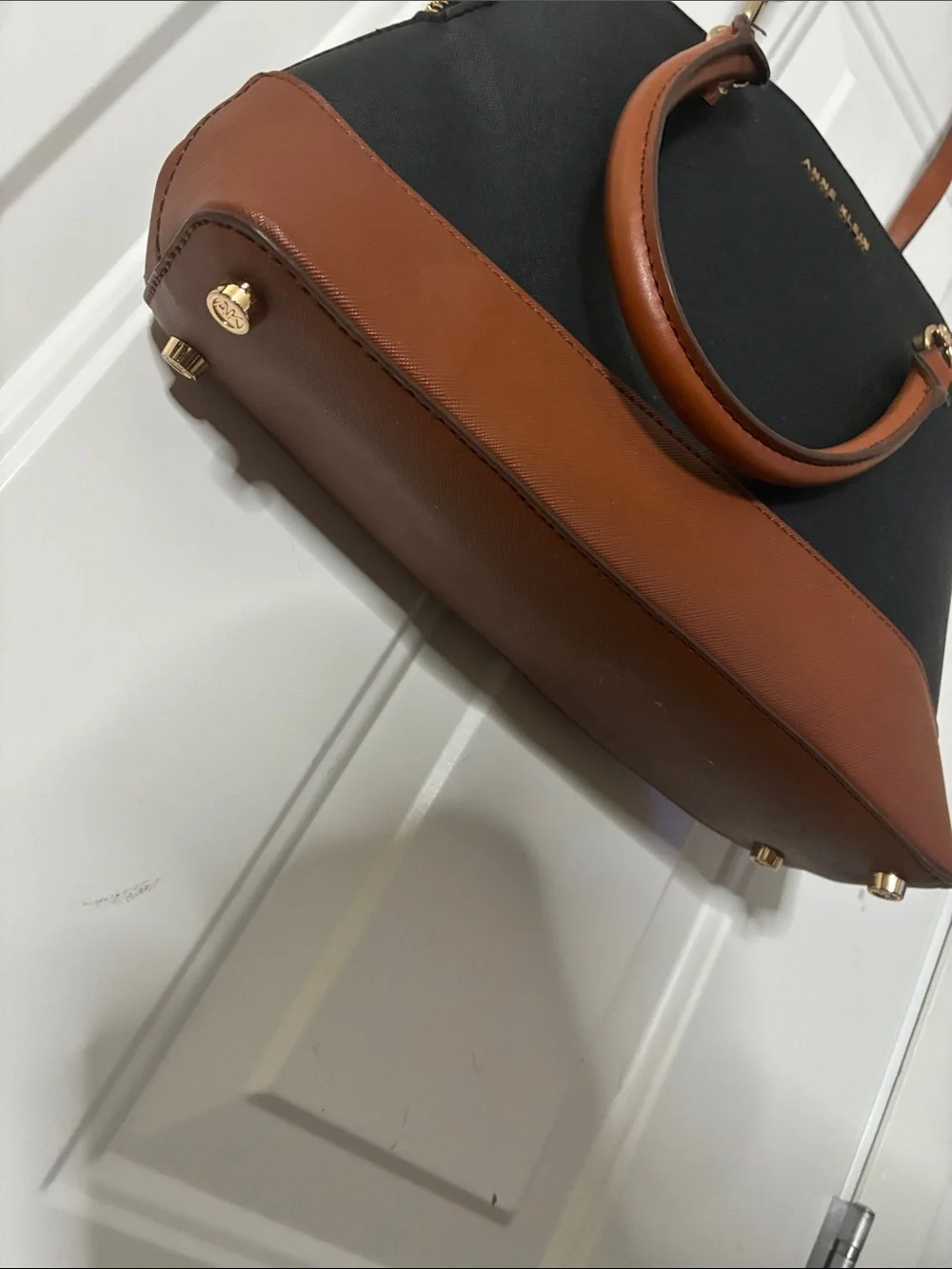 Anne Klein Black and Brown Two-Tone Dome Satchel